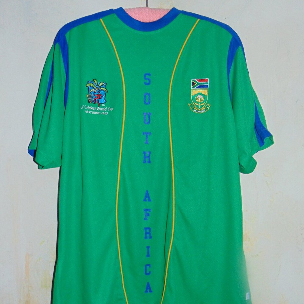 ICC Cricket World Cup 2007 South Africa Green Blue Mens Polo Sports Shirt Top M